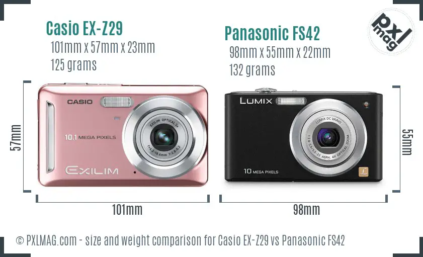 Casio EX-Z29 vs Panasonic FS42 size comparison