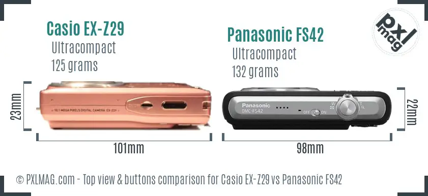 Casio EX-Z29 vs Panasonic FS42 top view buttons comparison