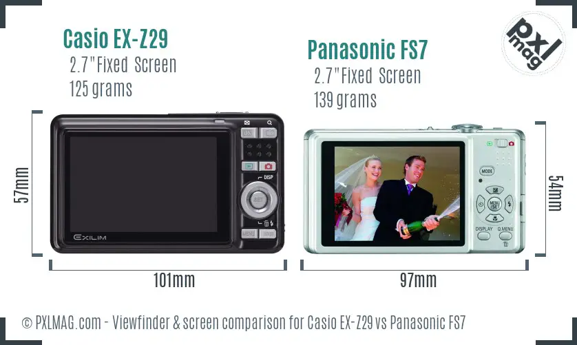 Casio EX-Z29 vs Panasonic FS7 Screen and Viewfinder comparison