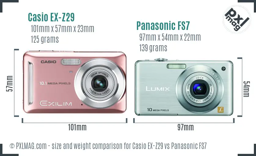 Casio EX-Z29 vs Panasonic FS7 size comparison