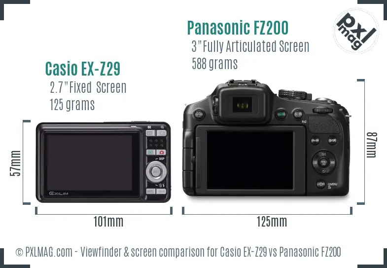Casio EX-Z29 vs Panasonic FZ200 Screen and Viewfinder comparison