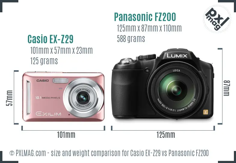 Casio EX-Z29 vs Panasonic FZ200 size comparison