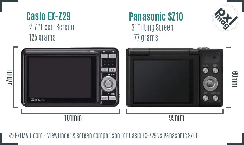 Casio EX-Z29 vs Panasonic SZ10 Screen and Viewfinder comparison