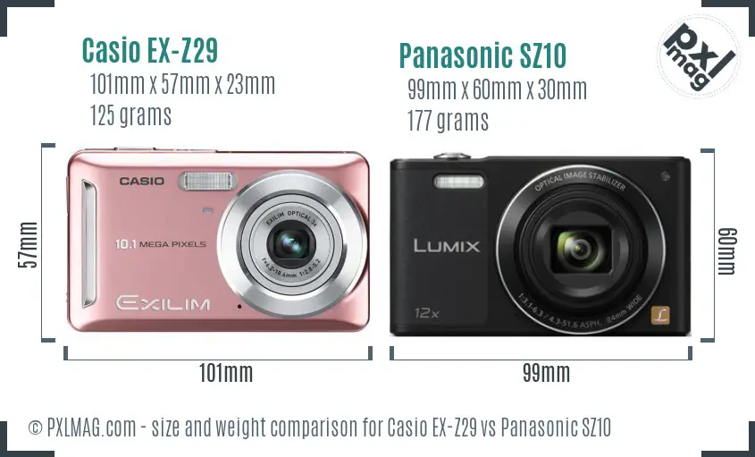 Casio EX-Z29 vs Panasonic SZ10 size comparison