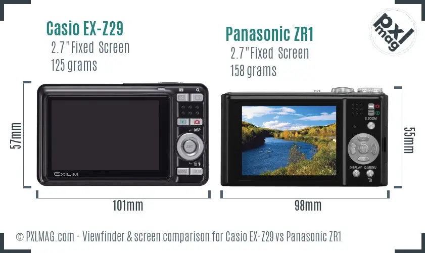 Casio EX-Z29 vs Panasonic ZR1 Screen and Viewfinder comparison