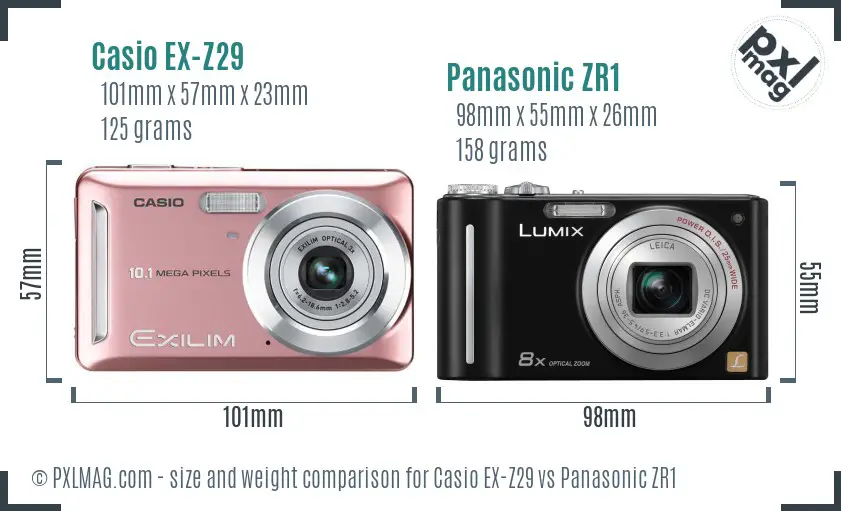 Casio EX-Z29 vs Panasonic ZR1 size comparison