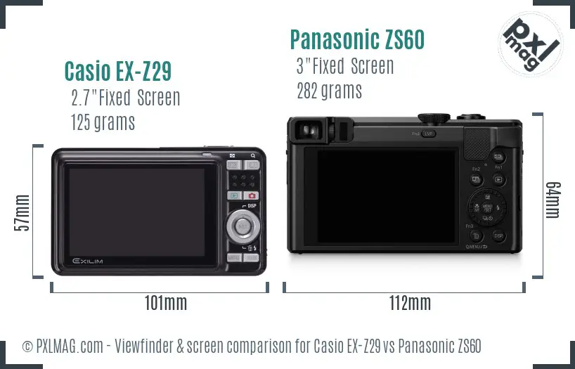 Casio EX-Z29 vs Panasonic ZS60 Screen and Viewfinder comparison Casio EX-Z29 vs Panasonic ZS60 Screen and Viewfinder comparison