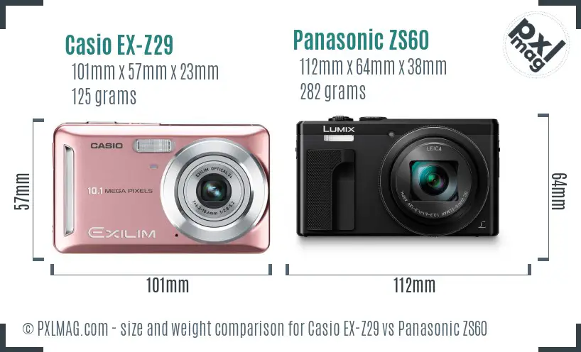Casio EX-Z29 vs Panasonic ZS60 size comparison Casio EX-Z29 vs Panasonic ZS60 size comparison