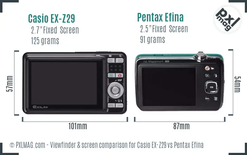 Casio EX-Z29 vs Pentax Efina Screen and Viewfinder comparison