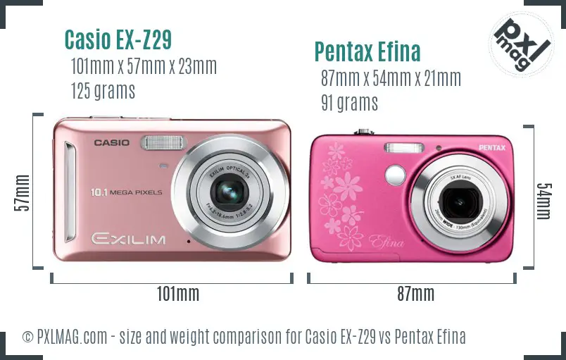 Casio EX-Z29 vs Pentax Efina size comparison
