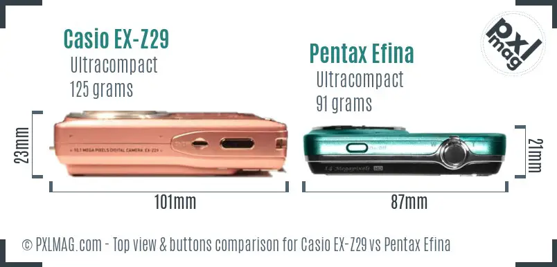 Casio EX-Z29 vs Pentax Efina top view buttons comparison