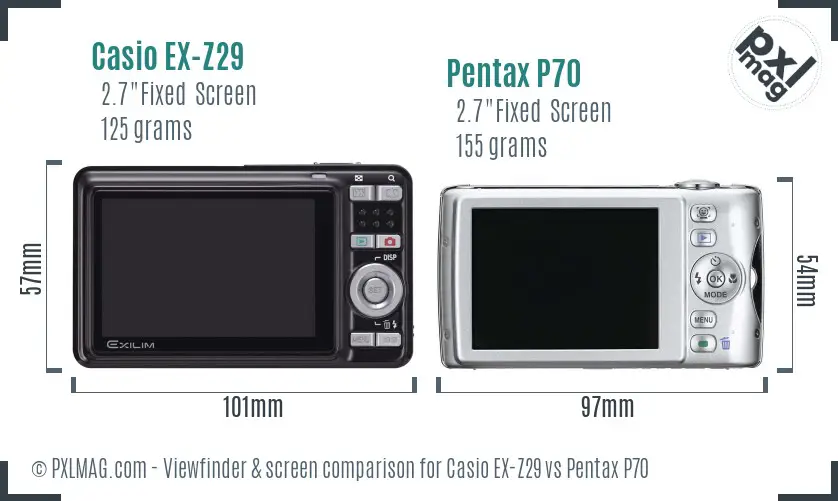 Casio EX-Z29 vs Pentax P70 Screen and Viewfinder comparison