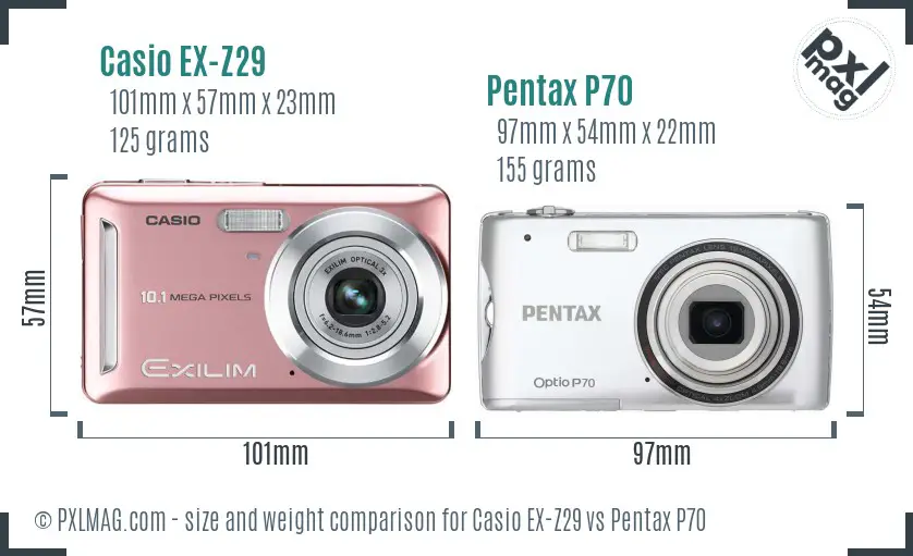 Casio EX-Z29 vs Pentax P70 size comparison