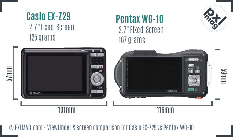 Casio EX-Z29 vs Pentax WG-10 Screen and Viewfinder comparison