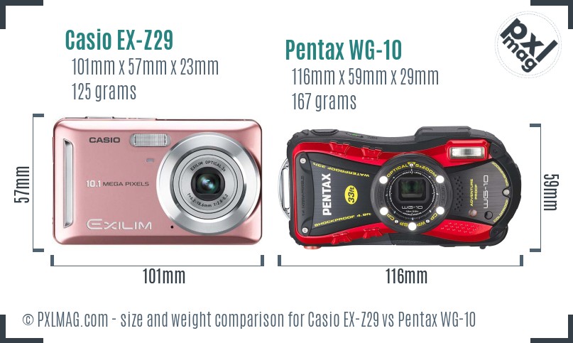 Casio EX-Z29 vs Pentax WG-10 size comparison