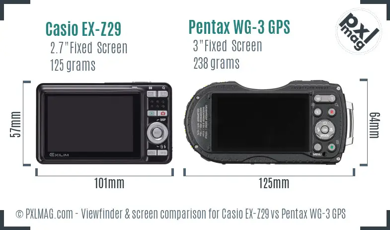 Casio EX-Z29 vs Pentax WG-3 GPS Screen and Viewfinder comparison
