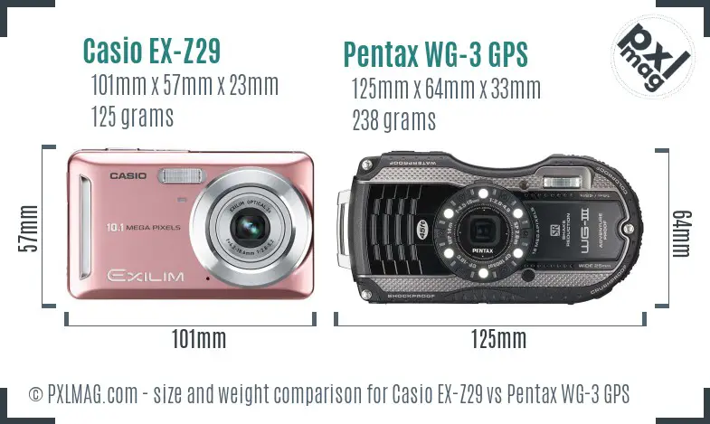 Casio EX-Z29 vs Pentax WG-3 GPS size comparison