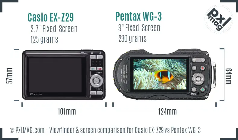 Casio EX-Z29 vs Pentax WG-3 Screen and Viewfinder comparison