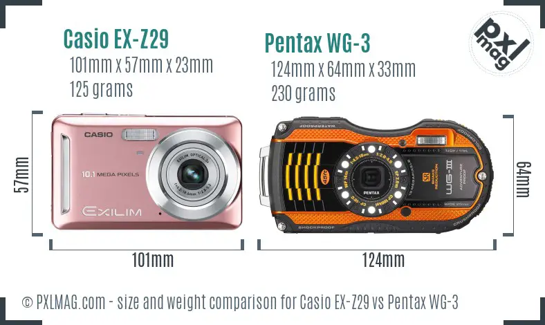 Casio EX-Z29 vs Pentax WG-3 size comparison