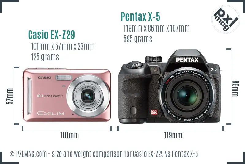 Casio EX-Z29 vs Pentax X-5 size comparison