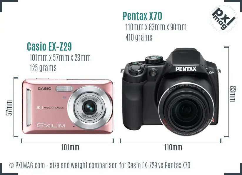 Casio EX-Z29 vs Pentax X70 size comparison Casio EX-Z29 vs Pentax X70 size comparison