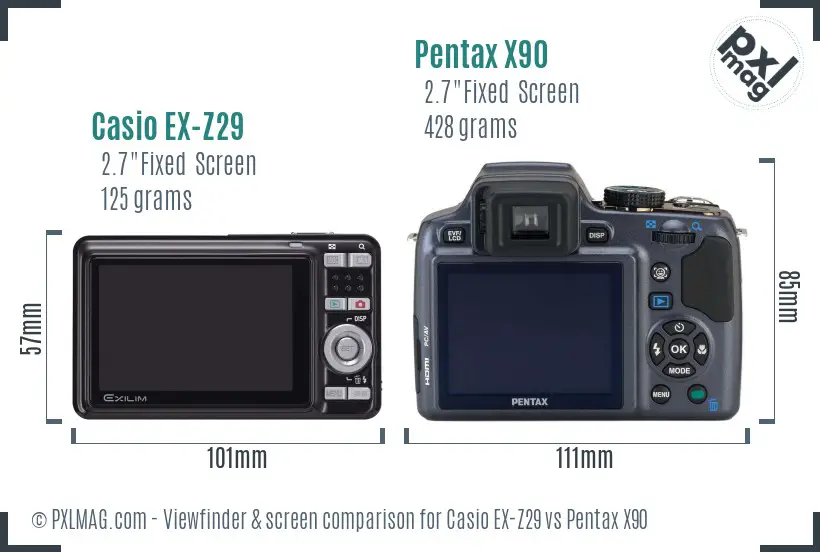 Casio EX-Z29 vs Pentax X90 Screen and Viewfinder comparison
