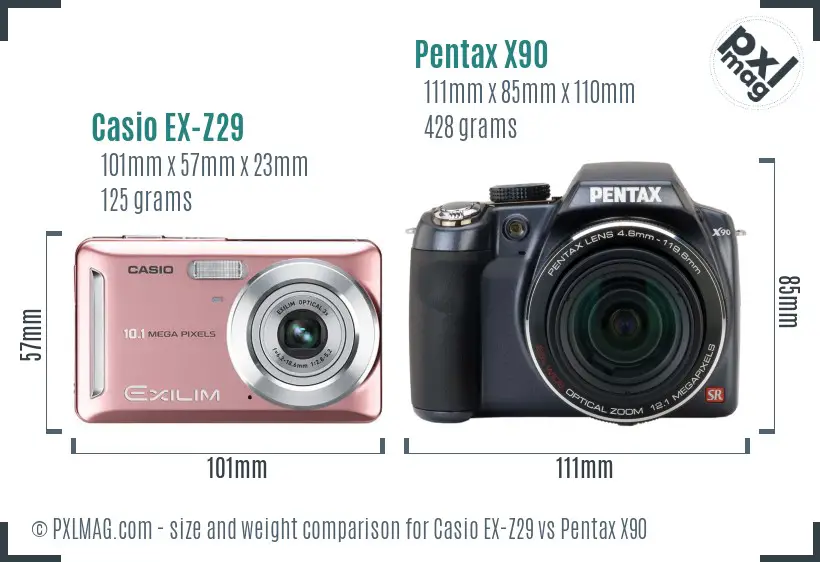 Casio EX-Z29 vs Pentax X90 size comparison