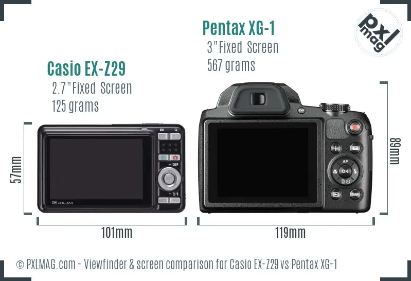 Casio EX-Z29 vs Pentax XG-1 Screen and Viewfinder comparison