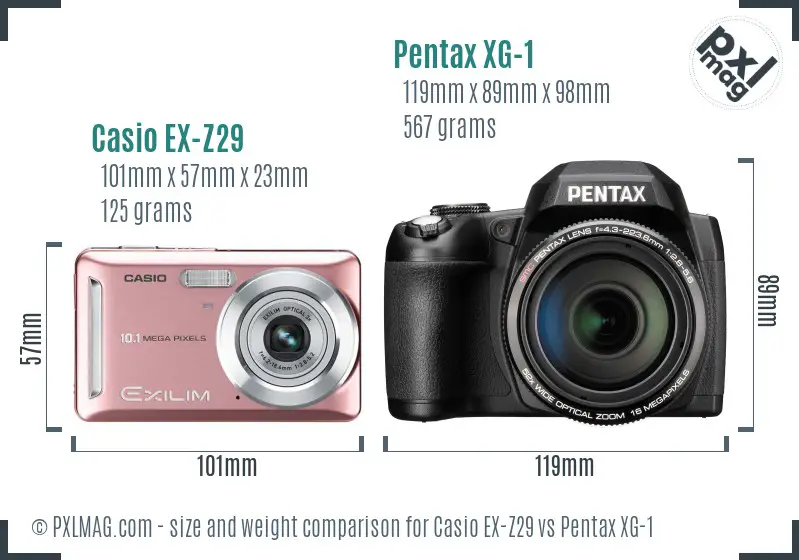 Casio EX-Z29 vs Pentax XG-1 size comparison