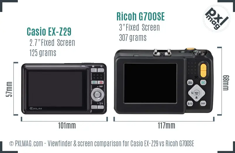 Casio EX-Z29 vs Ricoh G700SE Screen and Viewfinder comparison