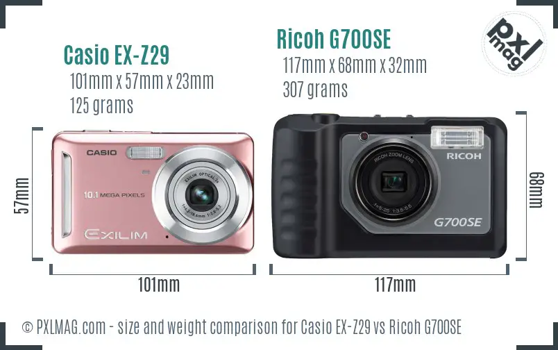 Casio EX-Z29 vs Ricoh G700SE size comparison