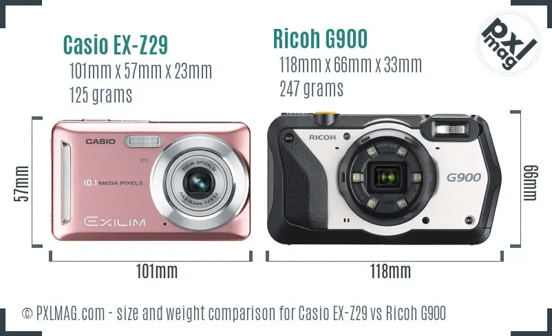 Casio EX-Z29 vs Ricoh G900 size comparison Casio EX-Z29 vs Ricoh G900 size comparison