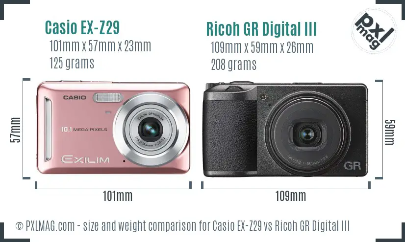 Casio EX-Z29 vs Ricoh GR Digital III size comparison