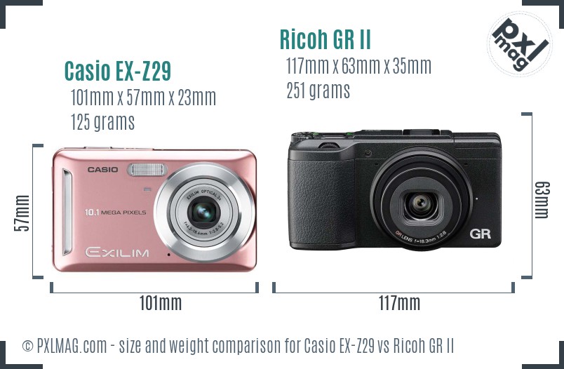 Casio EX-Z29 vs Ricoh GR II size comparison
