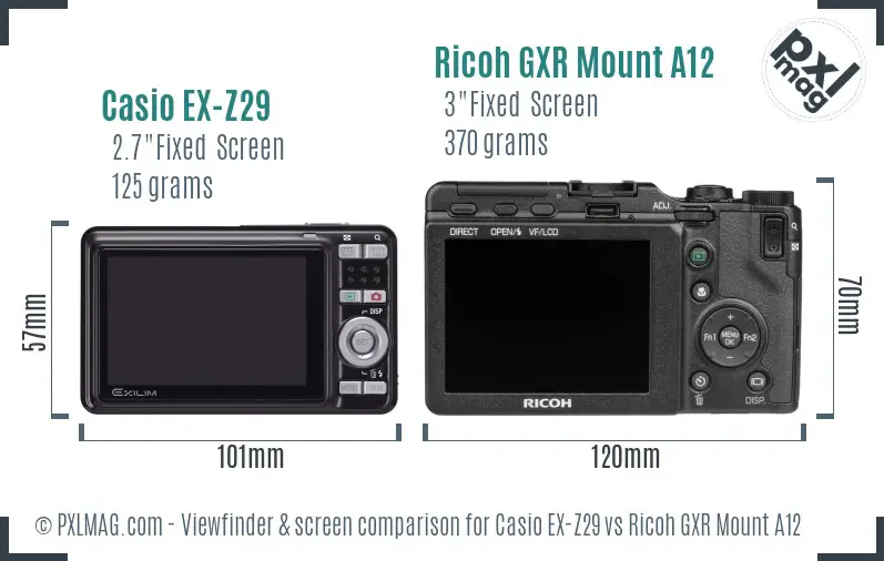 Casio EX-Z29 vs Ricoh GXR Mount A12 Screen and Viewfinder comparison