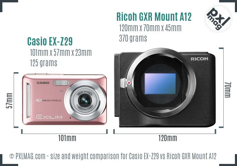 Casio EX-Z29 vs Ricoh GXR Mount A12 size comparison