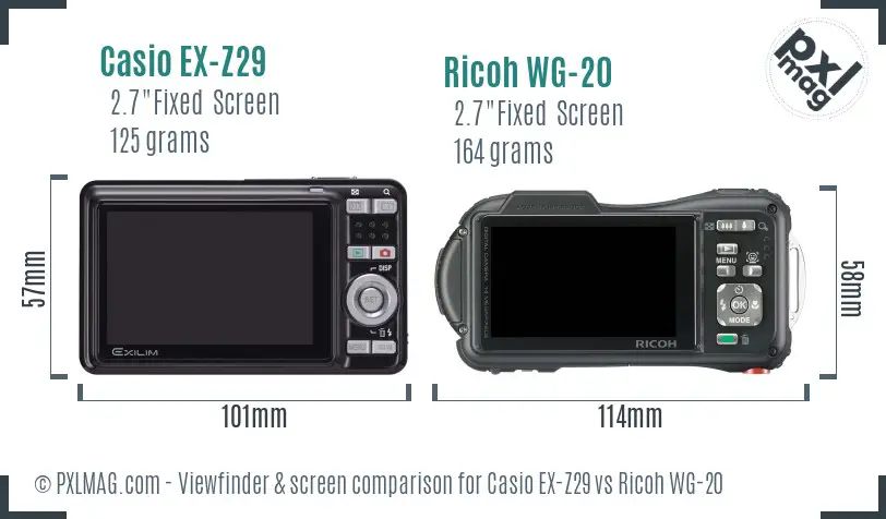 Casio EX-Z29 vs Ricoh WG-20 Screen and Viewfinder comparison