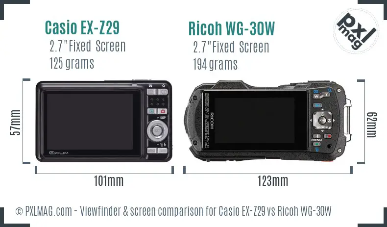 Casio EX-Z29 vs Ricoh WG-30W Screen and Viewfinder comparison