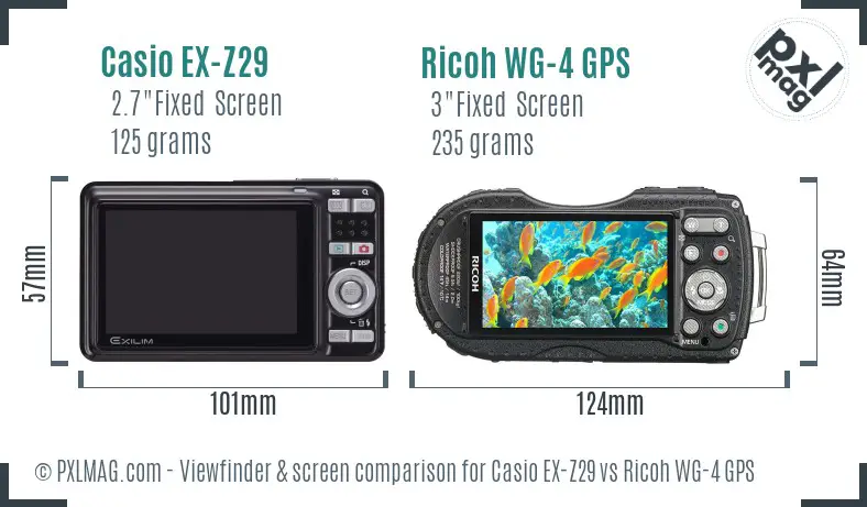 Casio EX-Z29 vs Ricoh WG-4 GPS Screen and Viewfinder comparison