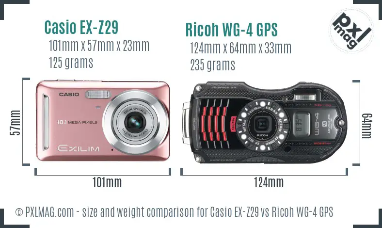 Casio EX-Z29 vs Ricoh WG-4 GPS size comparison