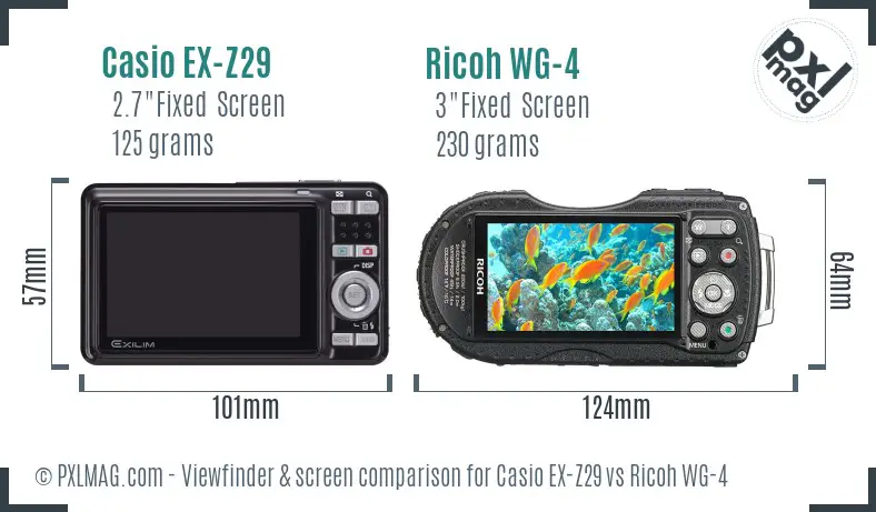 Casio EX-Z29 vs Ricoh WG-4 Screen and Viewfinder comparison