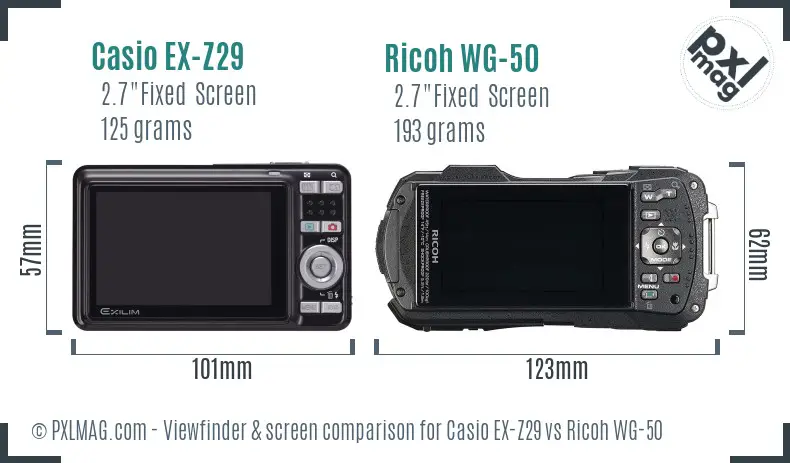 Casio EX-Z29 vs Ricoh WG-50 Screen and Viewfinder comparison Casio EX-Z29 vs Ricoh WG-50 Screen and Viewfinder comparison
