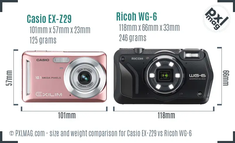 Casio EX-Z29 vs Ricoh WG-6 size comparison Casio EX-Z29 vs Ricoh WG-6 size comparison