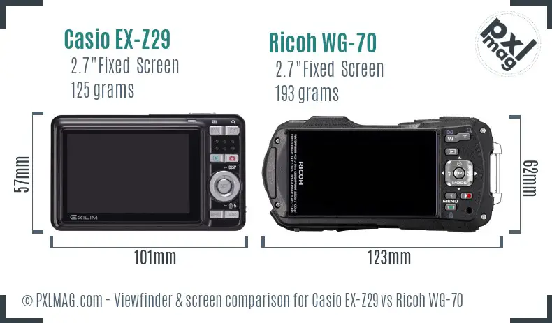 Casio EX-Z29 vs Ricoh WG-70 Screen and Viewfinder comparison