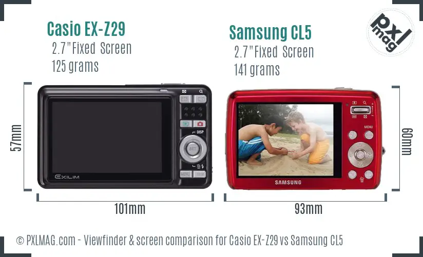 Casio EX-Z29 vs Samsung CL5 Screen and Viewfinder comparison