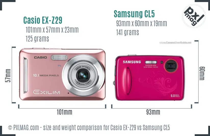Casio EX-Z29 vs Samsung CL5 size comparison