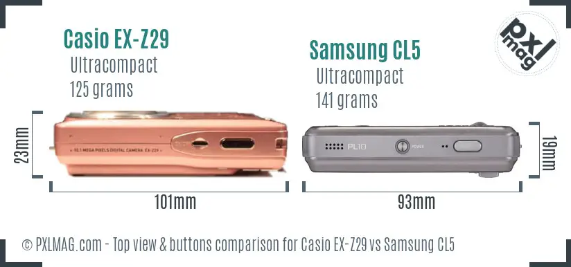 Casio EX-Z29 vs Samsung CL5 top view buttons comparison