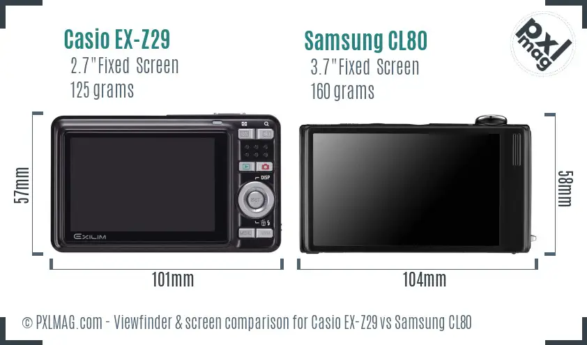 Casio EX-Z29 vs Samsung CL80 Screen and Viewfinder comparison