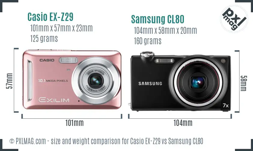 Casio EX-Z29 vs Samsung CL80 size comparison