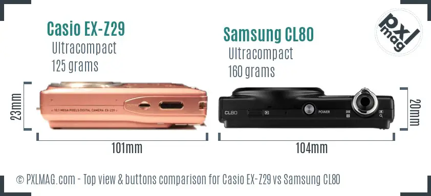 Casio EX-Z29 vs Samsung CL80 top view buttons comparison